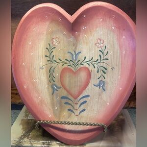 Vintage Wooden Hand-Painted Heart Dish